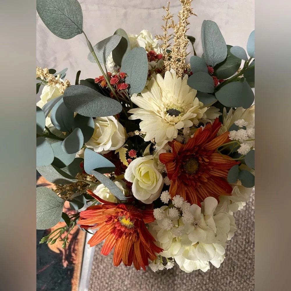 Vibrant Handmade Floral Arrangement in Green Vase